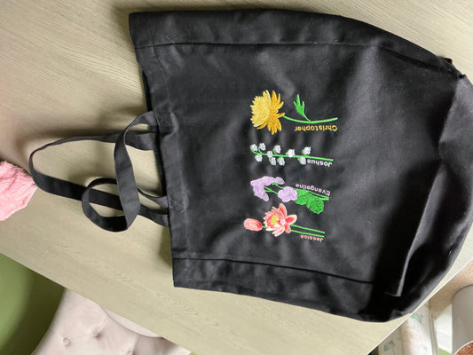 Embroidered Birth Month Flower Tote Bag: Personalised Floral Gift