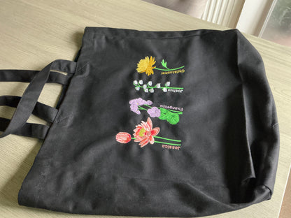 Embroidered Birth Month Flower Tote Bag: Personalised Floral Gift