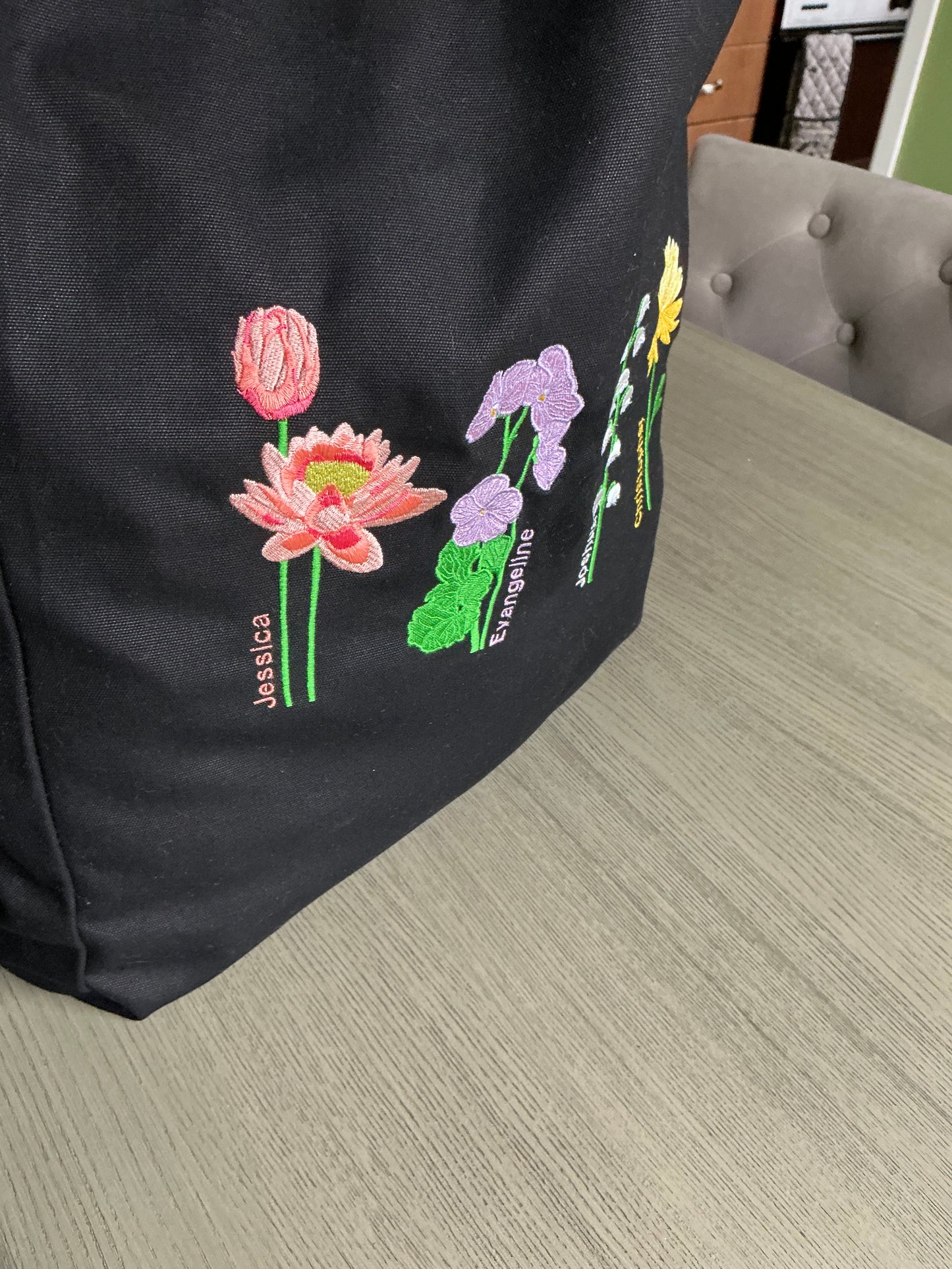 Embroidered Birth Month Flower Tote Bag: Personalised Floral Gift