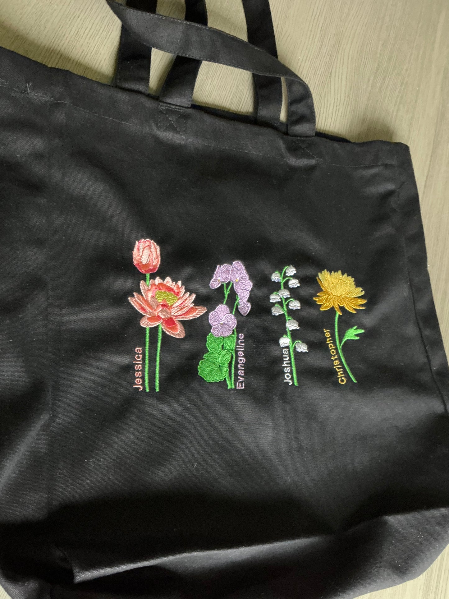 Embroidered Birth Month Flower Tote Bag: Personalised Floral Gift