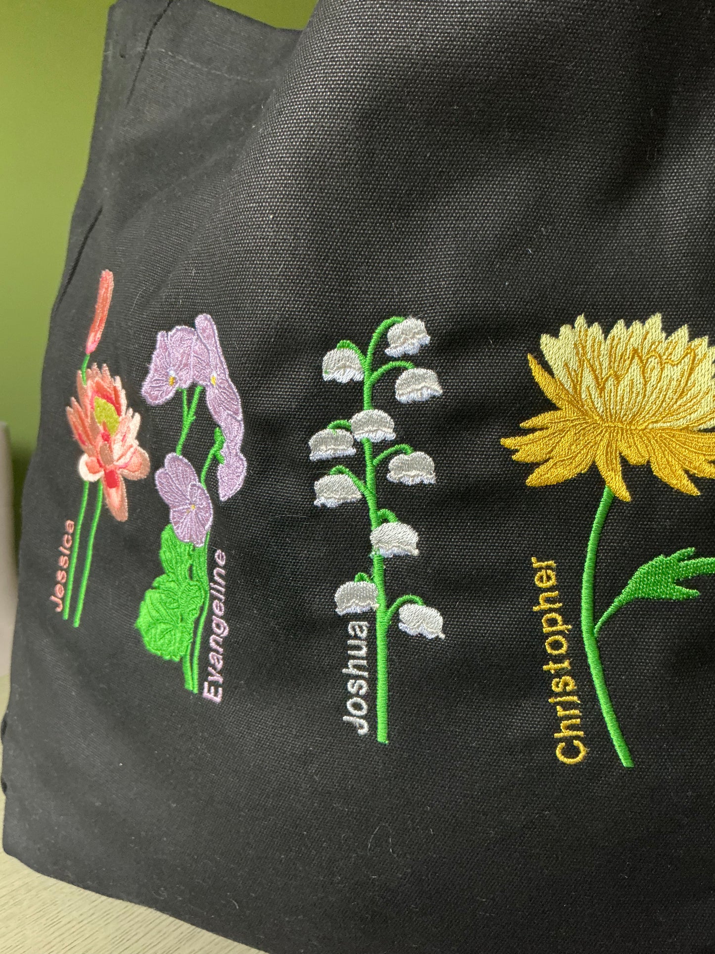 Embroidered Birth Month Flower Tote Bag: Personalised Floral Gift