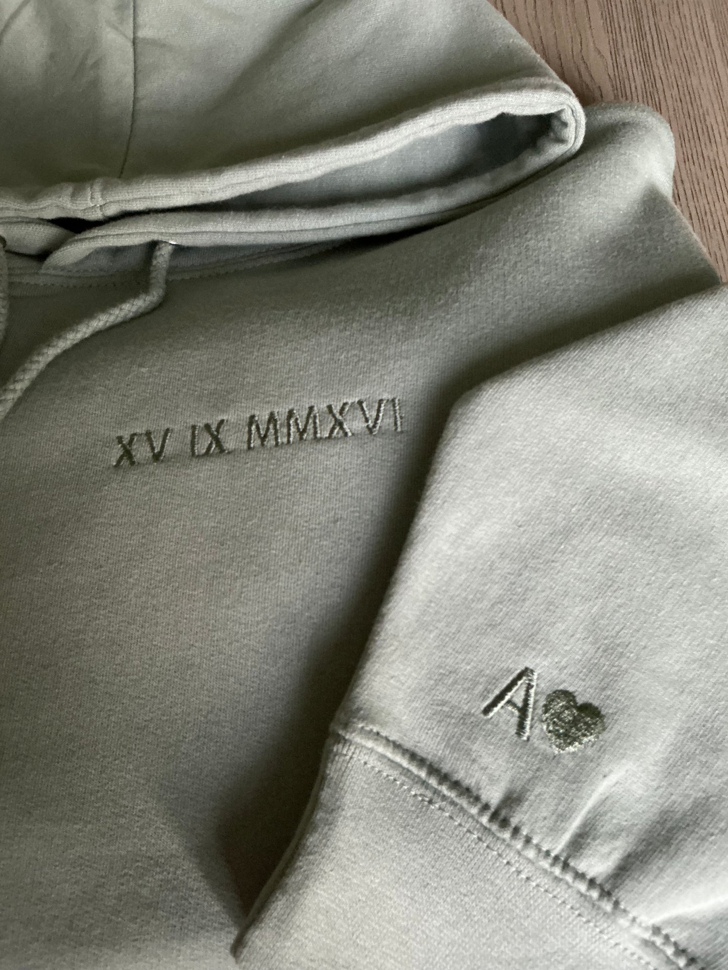 Personalised date and initial hoodie
