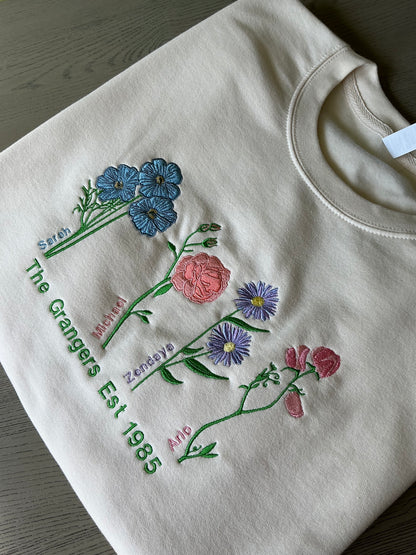 Unique Personalised Gift | Birth Month Flowers | Flowers | Personalised | Sweatshirt | Jumper | Gift | Hobby | Mother’s Day | XS - 6XL