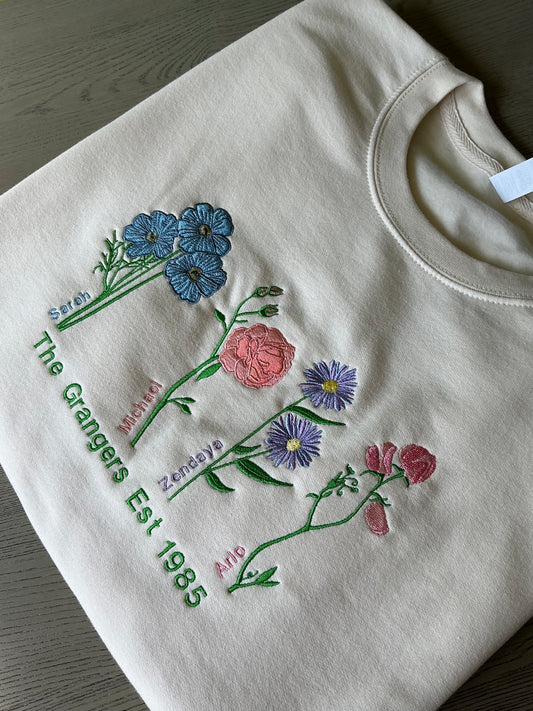 Unique Personalised Gift | Birth Month Flowers | Flowers | Personalised | Sweatshirt | Jumper | Gift | Hobby | Mother’s Day | XS - 6XL